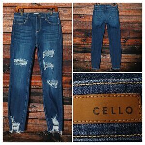 Cello Jeans Size 11 Ankle Crop High Rise Distressed Raw Hem Blue Denim Stretch